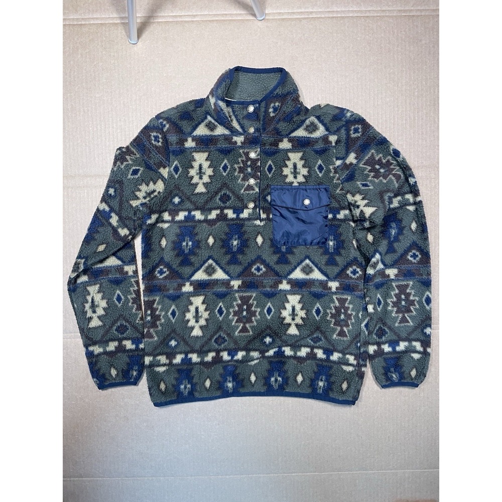 Vintage Weatherproof Women's Fleece Pullover XS GREEN Blue Aztec‎ 1/4 Kalamta